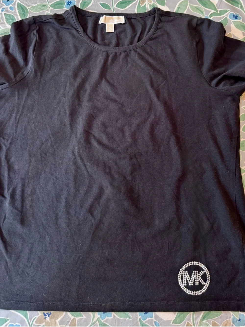 Michael Kors Black Short Sleeve Tee with Rhinestone MK Emblem
